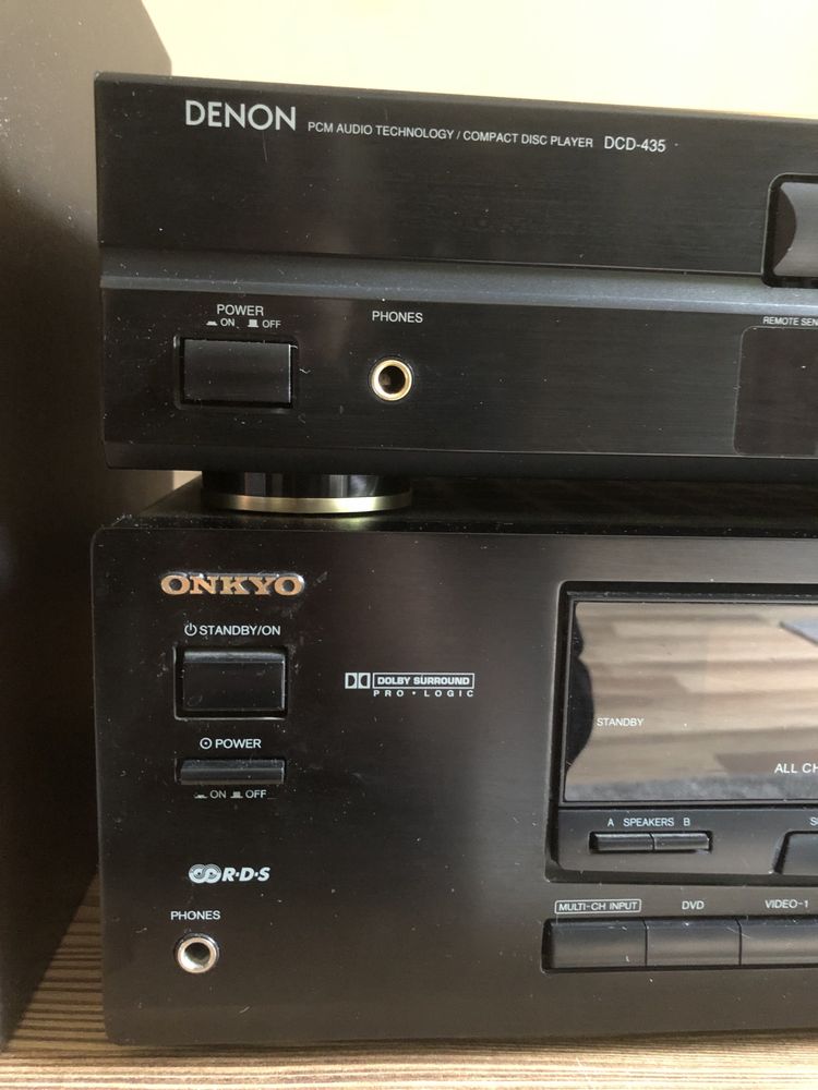 Amplituner ONKYO z odtwarzaczem CD DENON + kolumny TONSIL