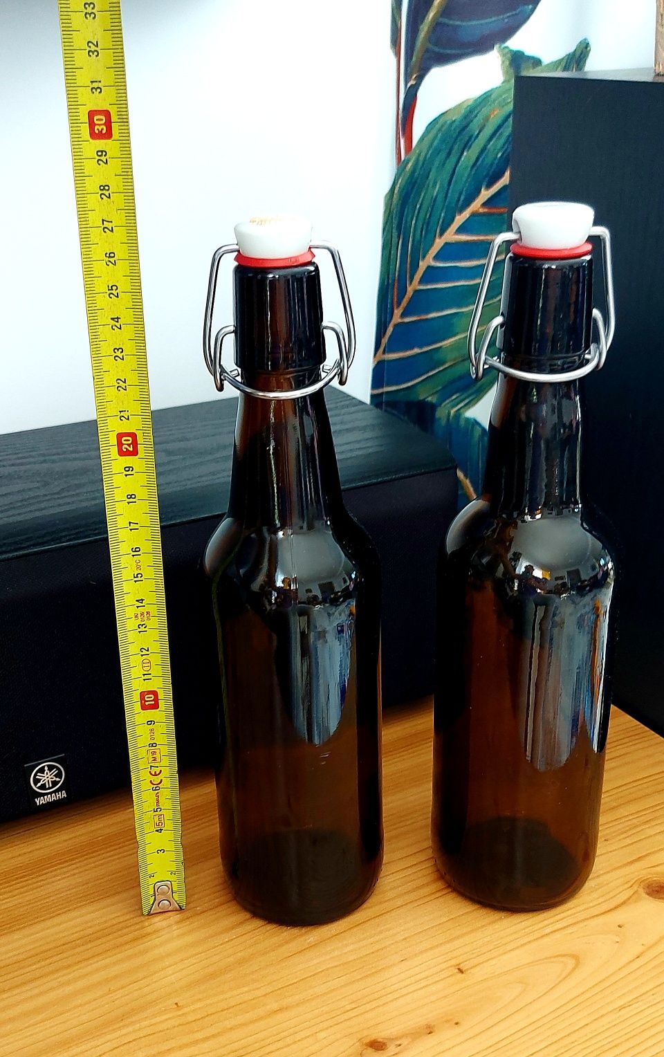 Butelki dwie szklane 0,5 l brązowe szkło z korkiem szczelne zamykanie