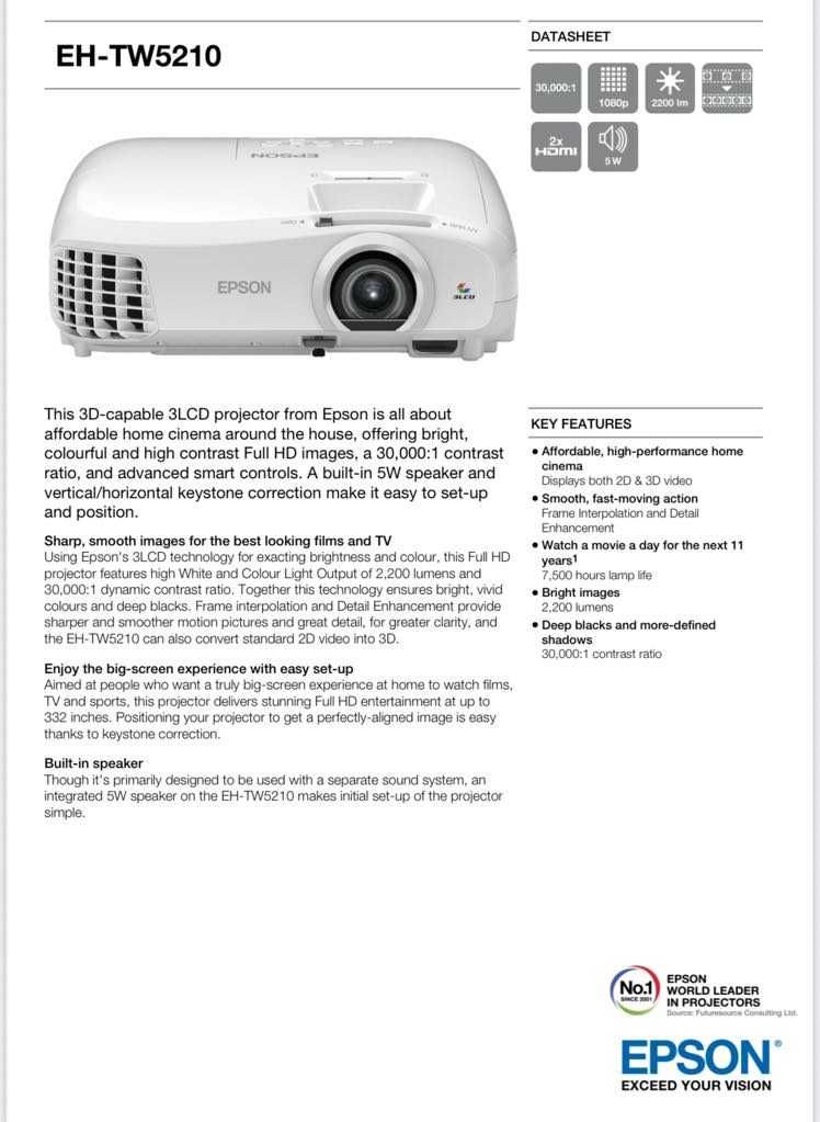 Projektor Epson EH-TW5300 + ekran elektryczny Celexon + uchwyt, piloty