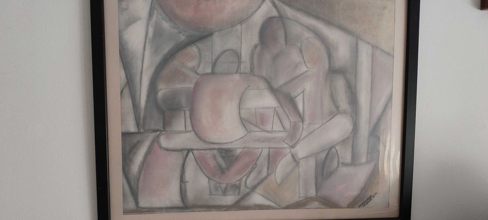 Quadro "Jogadores Cartas", pastel sobre papel