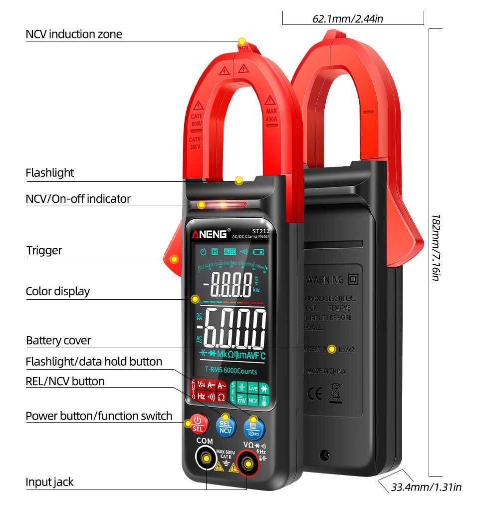 Струмовимірювальні кліщі ANENG ST212 PRO Гарантія мультиметр тестер