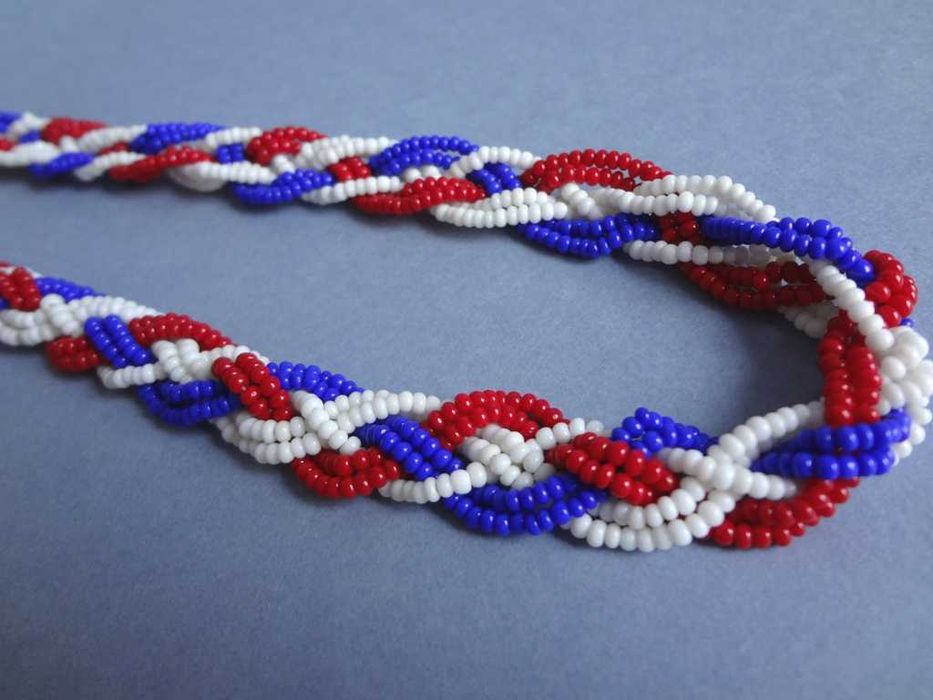 Pasek pleciony koraliki wiązany z frędzlami UNIKAT!