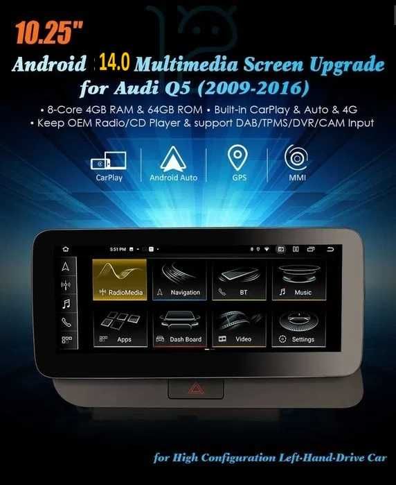 Auto-rádio 12.3" android 14 Audi Q5 2009 a 2016