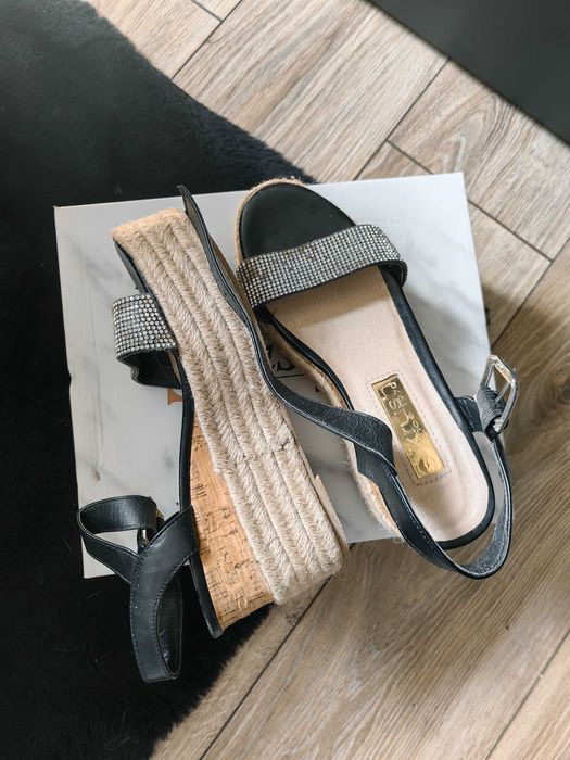 Sandały wysoka podeszwa koturny Krush 37 cekiny buty sandałki