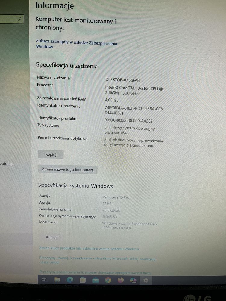 Komputer stacjonarny + monitor  i3 4GB zestaw