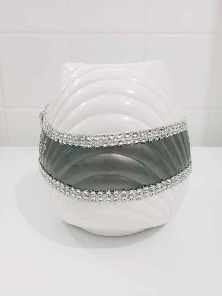 Wazon ceramiczny Shell z cekinami, biało - szary