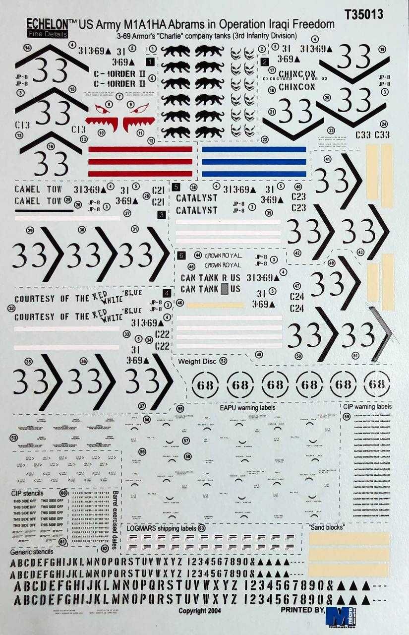 1/35 Декалі для танків M1A1/A2 Abrams (Echelon T35013)