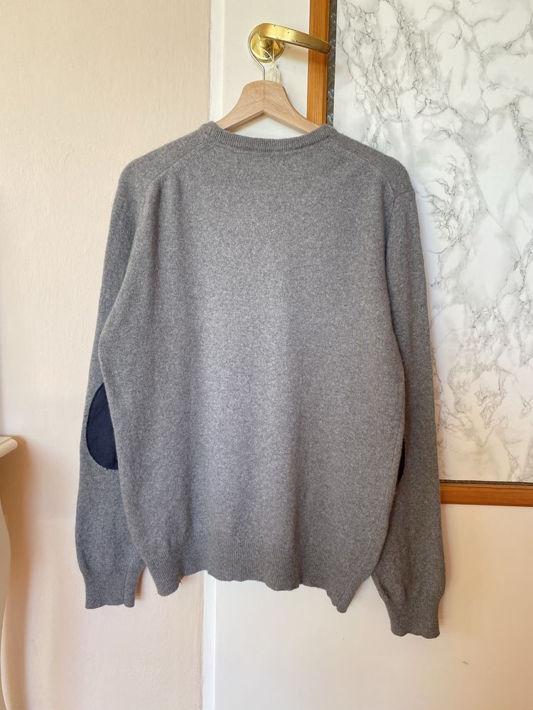 Sweter kaszmirowy kaszmir wełna włoski męski szary zimowy M