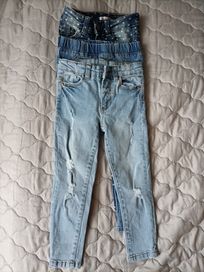 Zestaw spodni jeans 104 dziewczynka bdb dziury