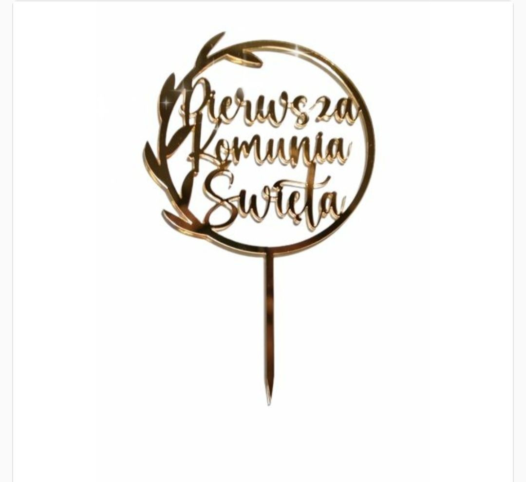 Komunia Święta, dekoracja, tort, topper, napis plexi lustro