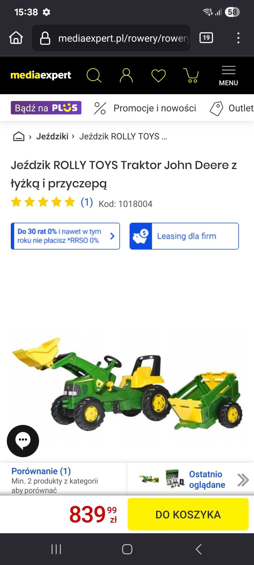 Jeździk ROLLY TOYS Traktor John Deere z łyżką i przyczepą