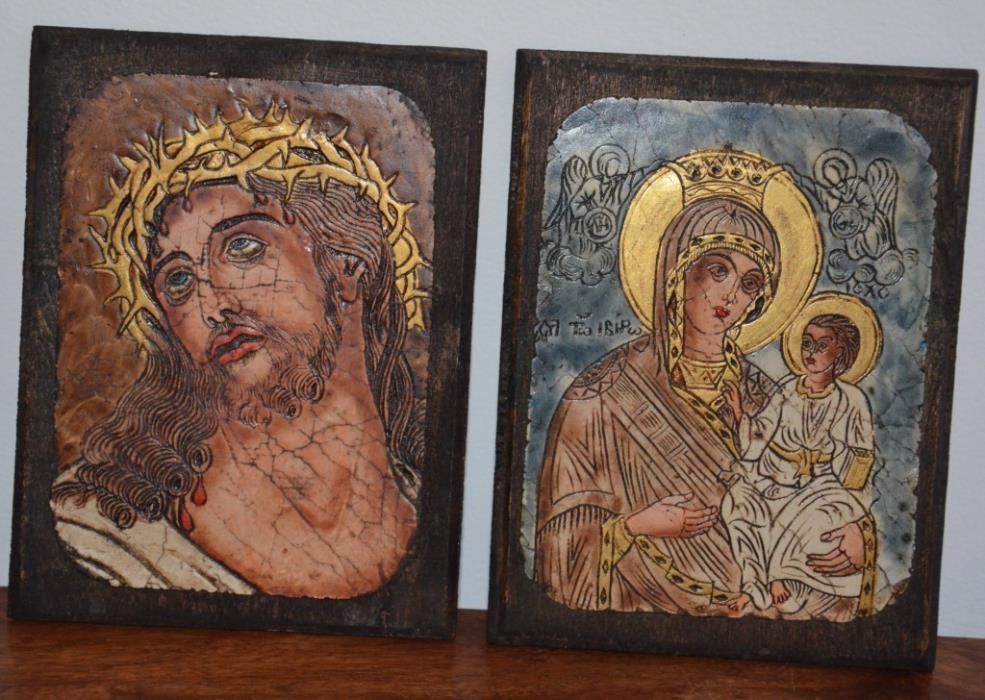 Quadros Artesanais em Madeira–Virgem Maria e Jesus – Origem: Bulgária