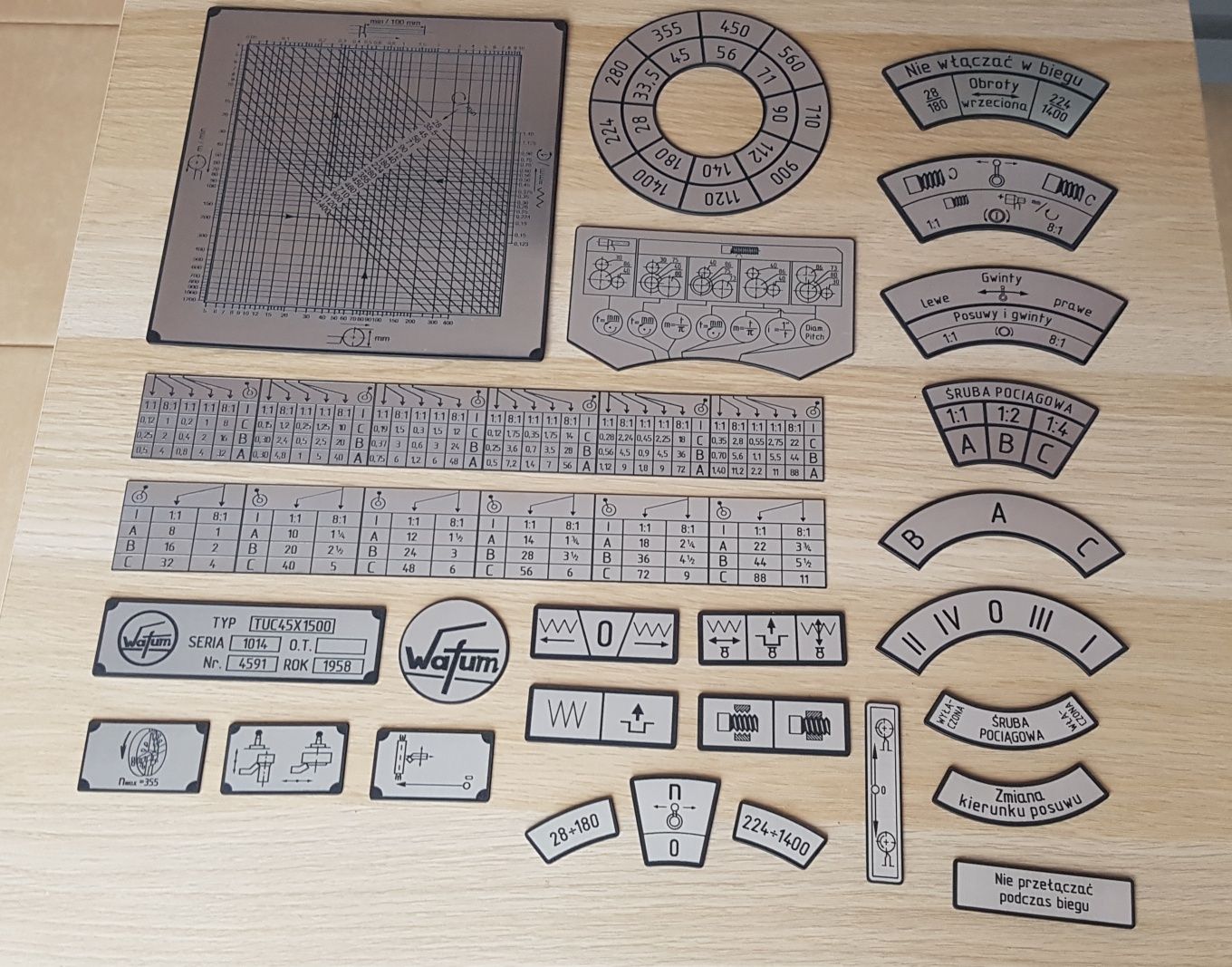 Tokarka TUC-45 Tabliczka Tabliczki Tabela Gwintów