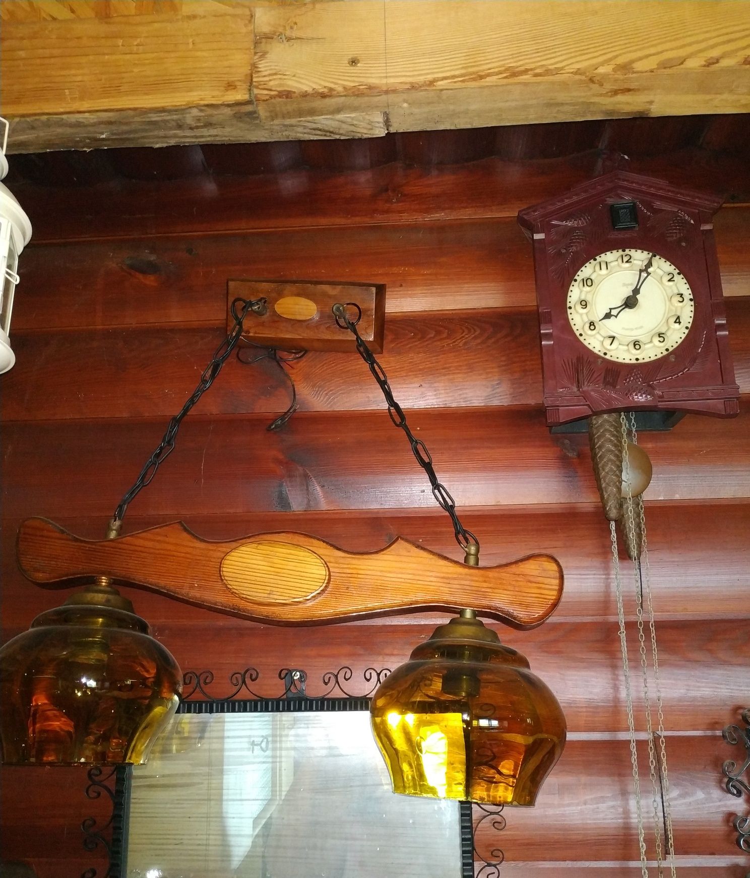 OKAZJA Lampa dębowa retro żyrandol drewniany wiejska chata leśniczówka