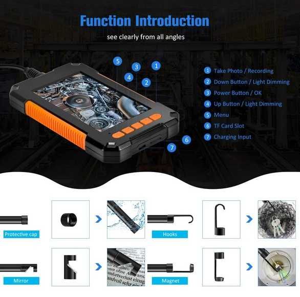 Endoscópio industrial 1080p rígido com ecrã LCD 5 metros