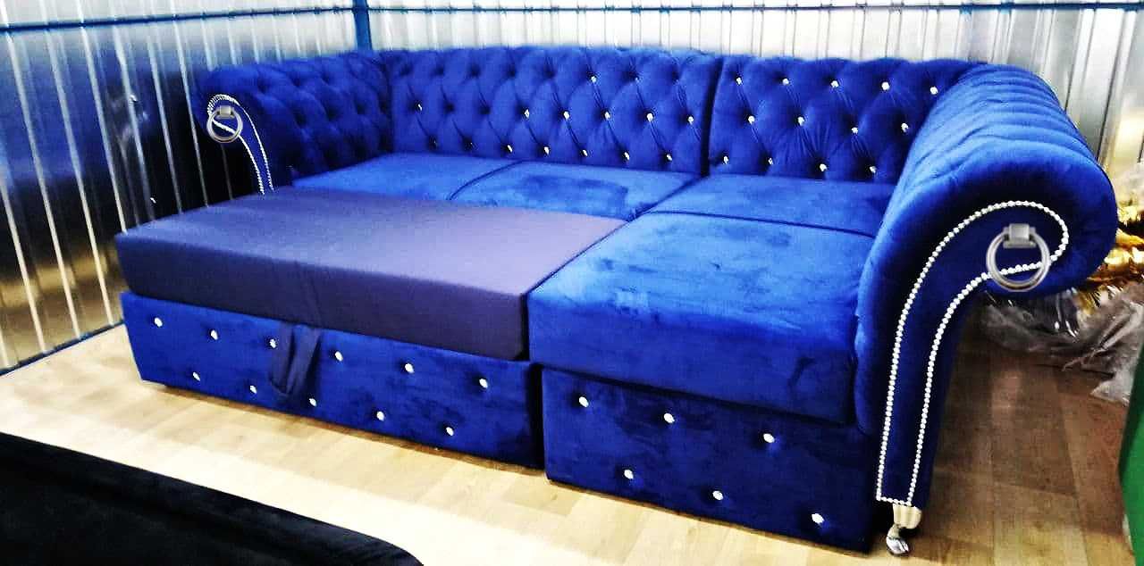 Narożnik chesterfield kołatki glamour f spania głęboki pik