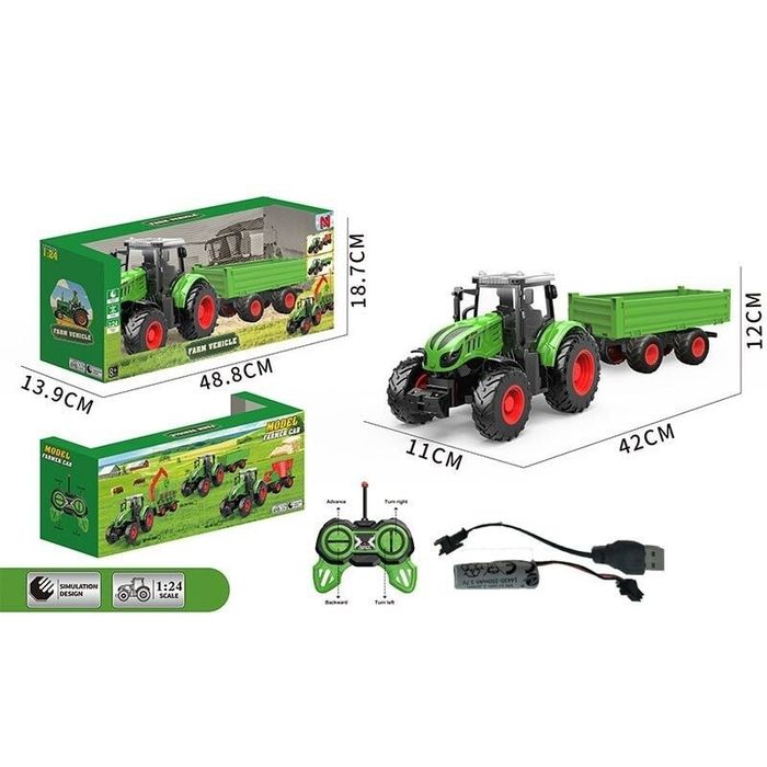 Трактор на радіокеруванні,трактор з причепом на пульті, металевий