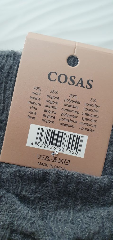Stalowy/szary ocieplacz na nogi łydki sweterek na buty