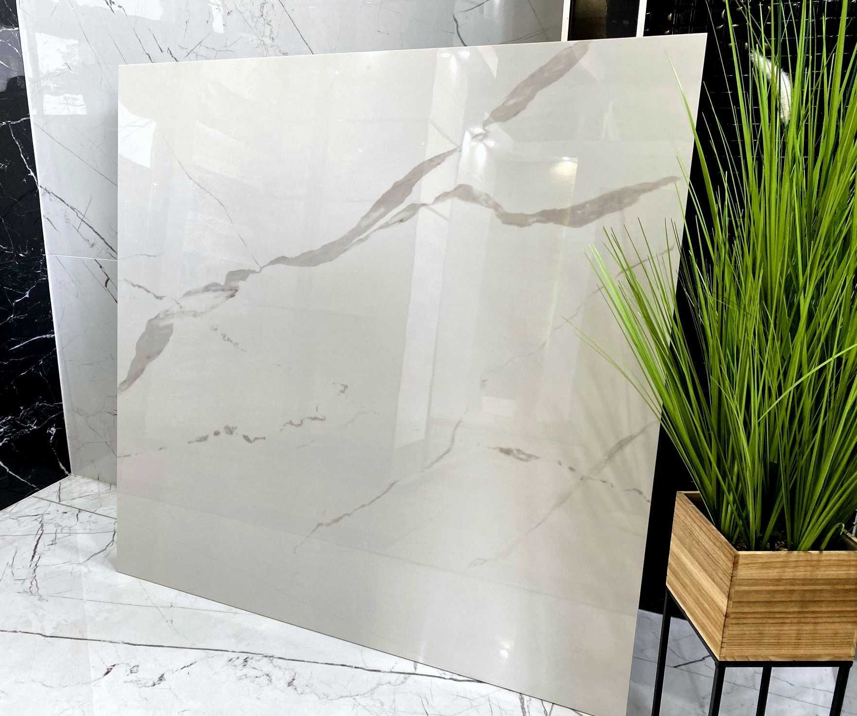 Duże białe płyty polerowane BIAŁY MARMUR gres 120x120 WYSOKI POŁYSK