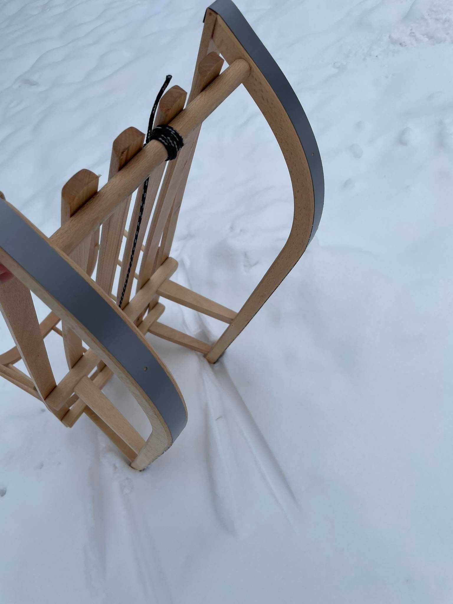 NOWE DUŻE Sanki Drewniane Z Oparciem Sznurek Saneczki do 75kg