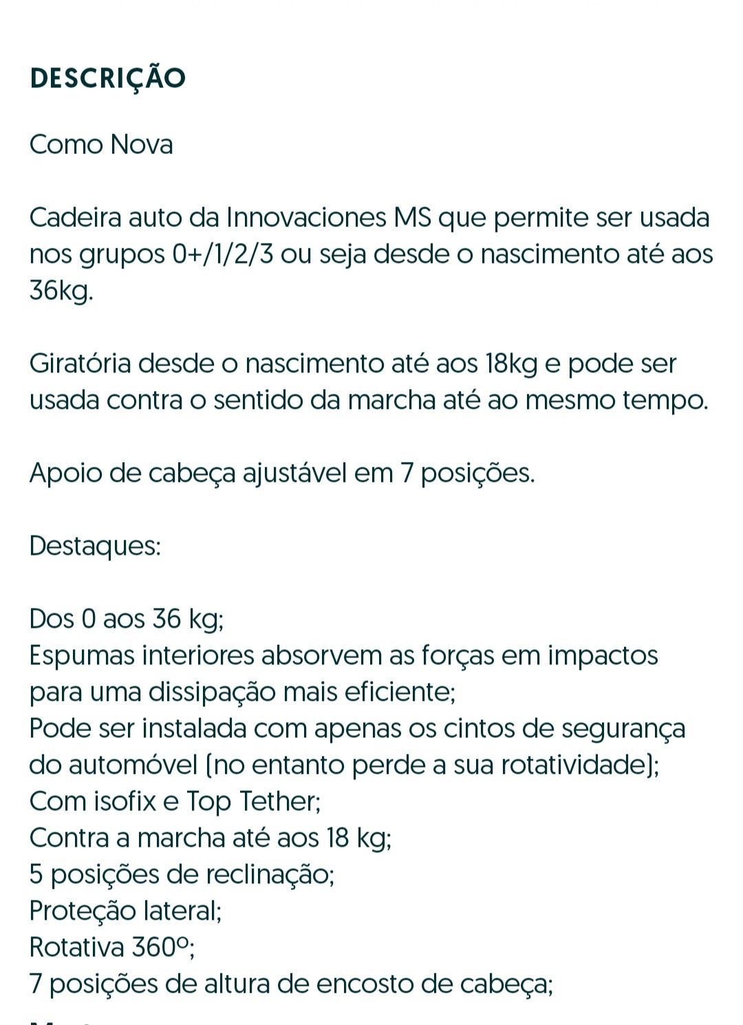 Cadeira auto dos 0/36 kg