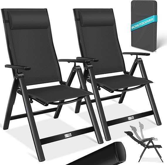 Krzesła ogrodowe aluminiowe 2 sztuki, 7 pozycji , składane + pokrowce