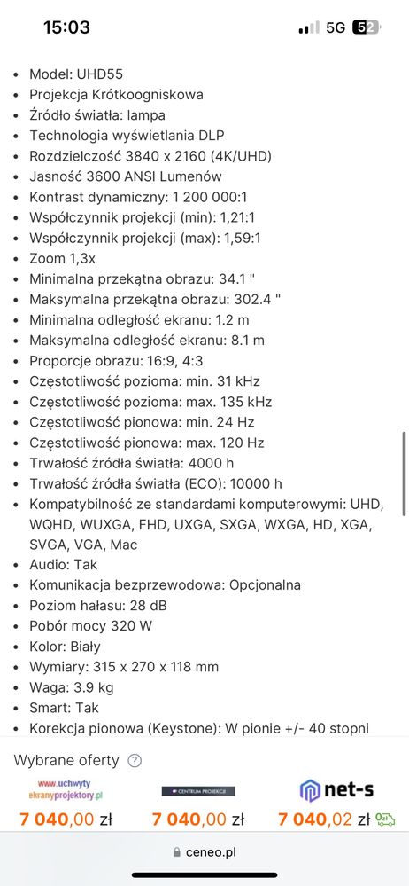 Projektor Optoma UHD55 4K Biały jak nowy
