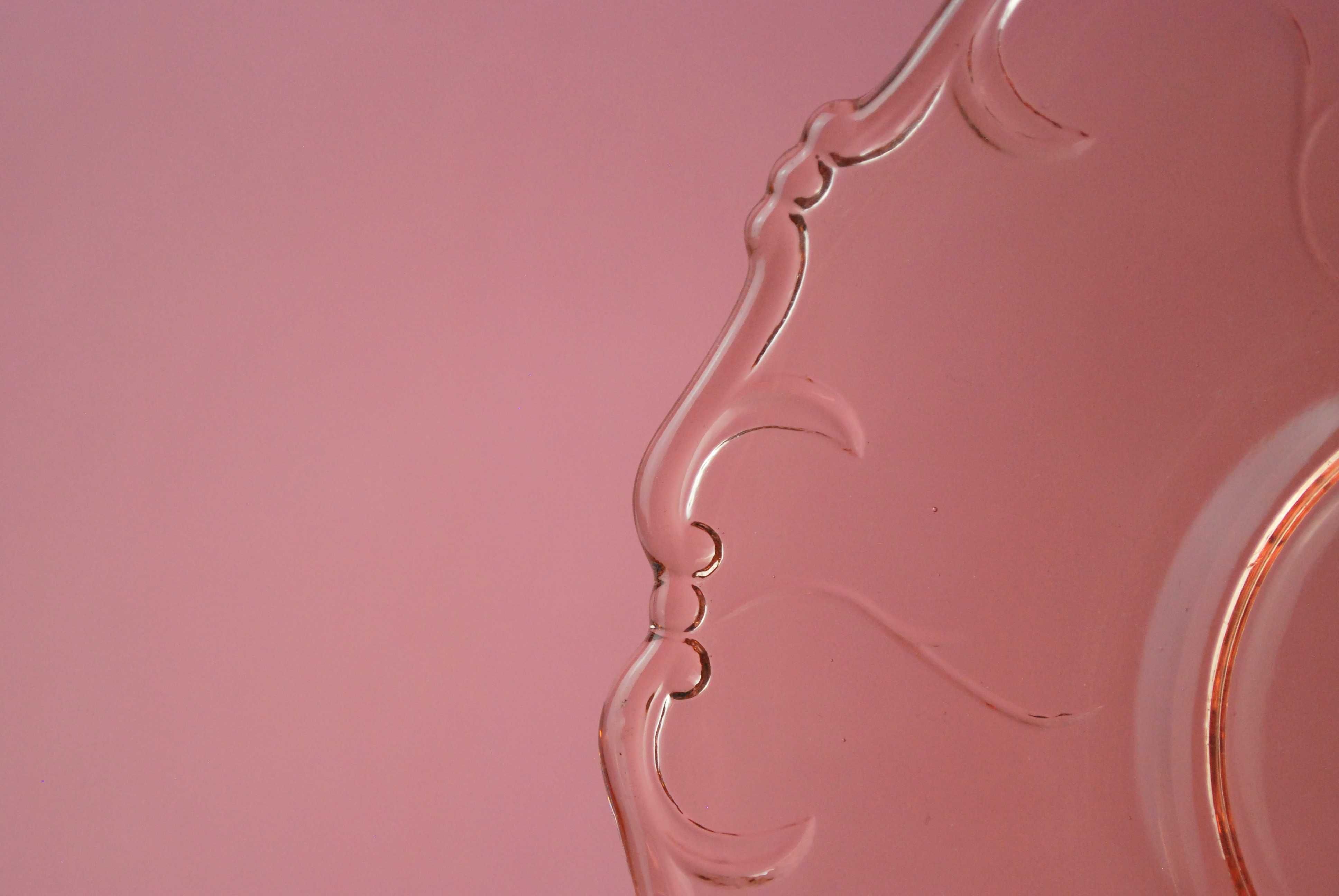 Zestaw talerzyki + miseczka różowe szkło vintage retro