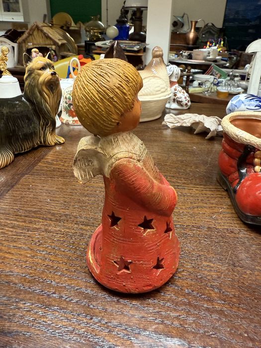 Aniołek swiąteczny świecznik ceramiczny Hiszpański ręcznie rohiony