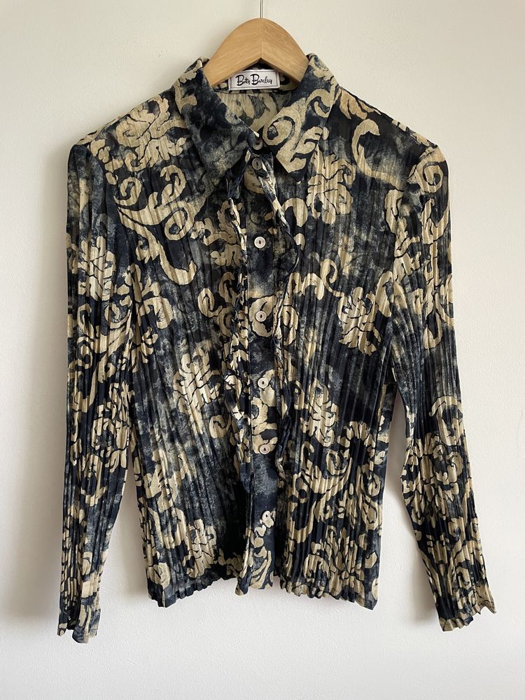 Betty Barclay wzorzysta plisowana bluzka z falbana L/XL