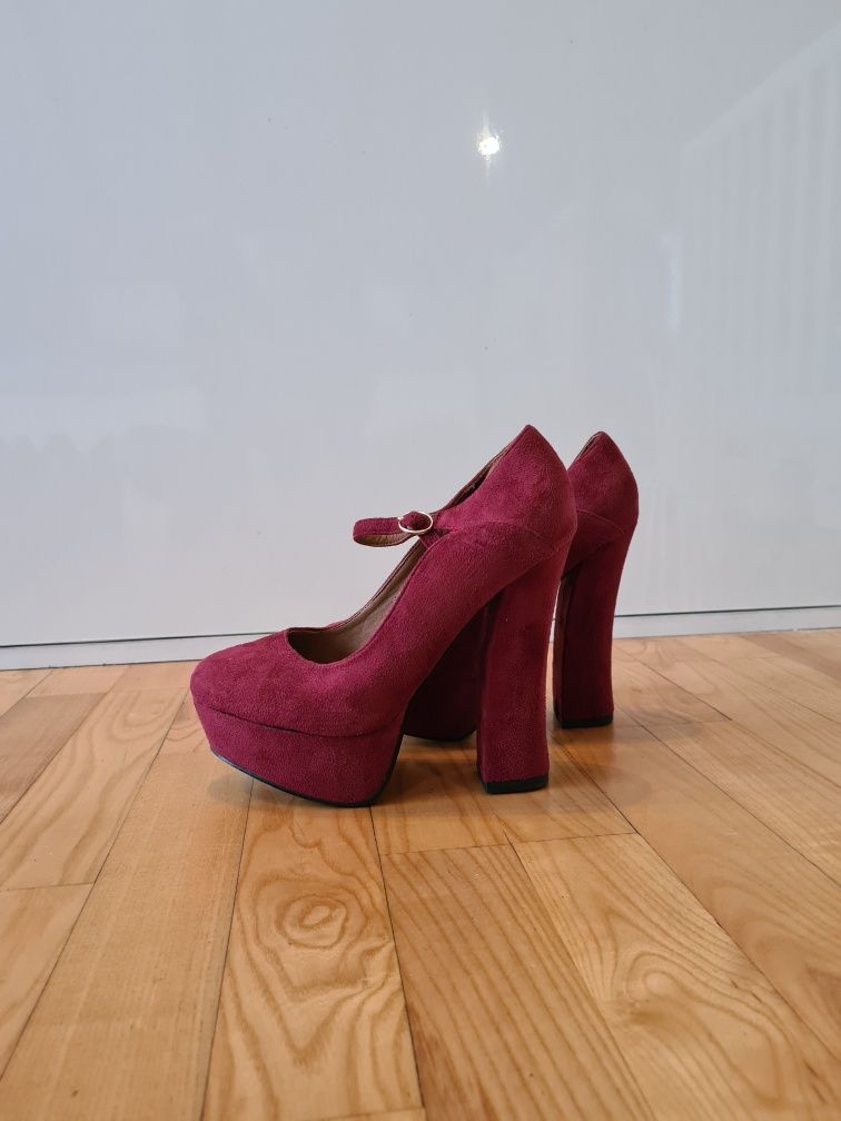 Nowe bordowe buty na obcasie / szpilki- stabilny obcas 40