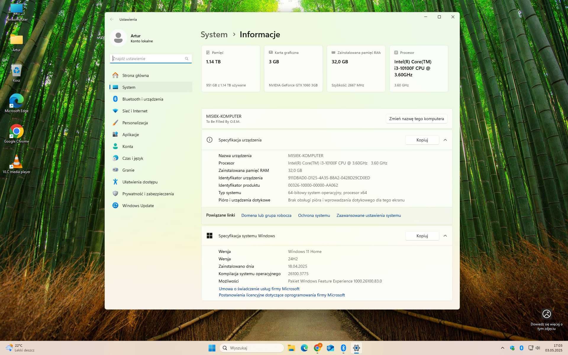 Komputer z monitorem i3-10100F/32GB DDR4/GTX 1060/SSD+HDD/WIN10
