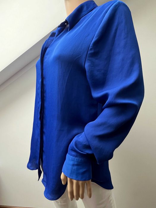 Bluzka H&M Głęboki Granat, Rozmiar L, Koszula do Biura Jedwabista