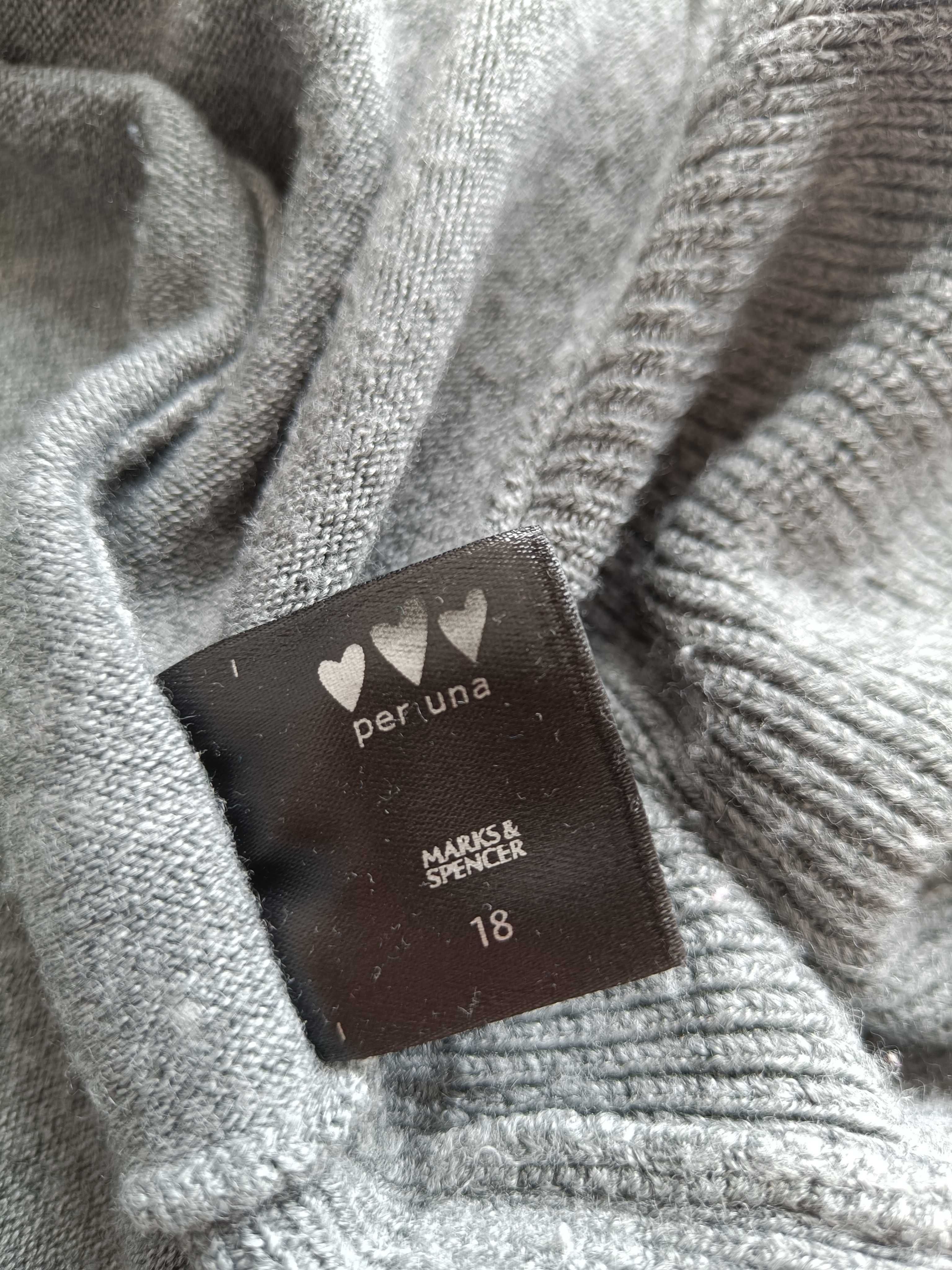 Szary sweter kardigan oversize Marks&Spencer z falbankami