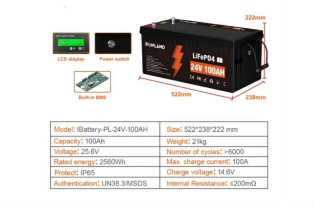 Акумулятор LiFePo4 24V 100Ah Powland