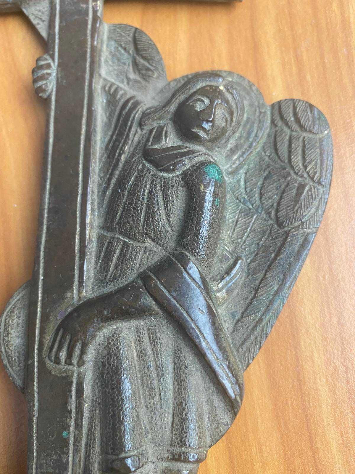 Крест с ангелом, навершие, католический крест, медн. сплав, 19см, 18в.