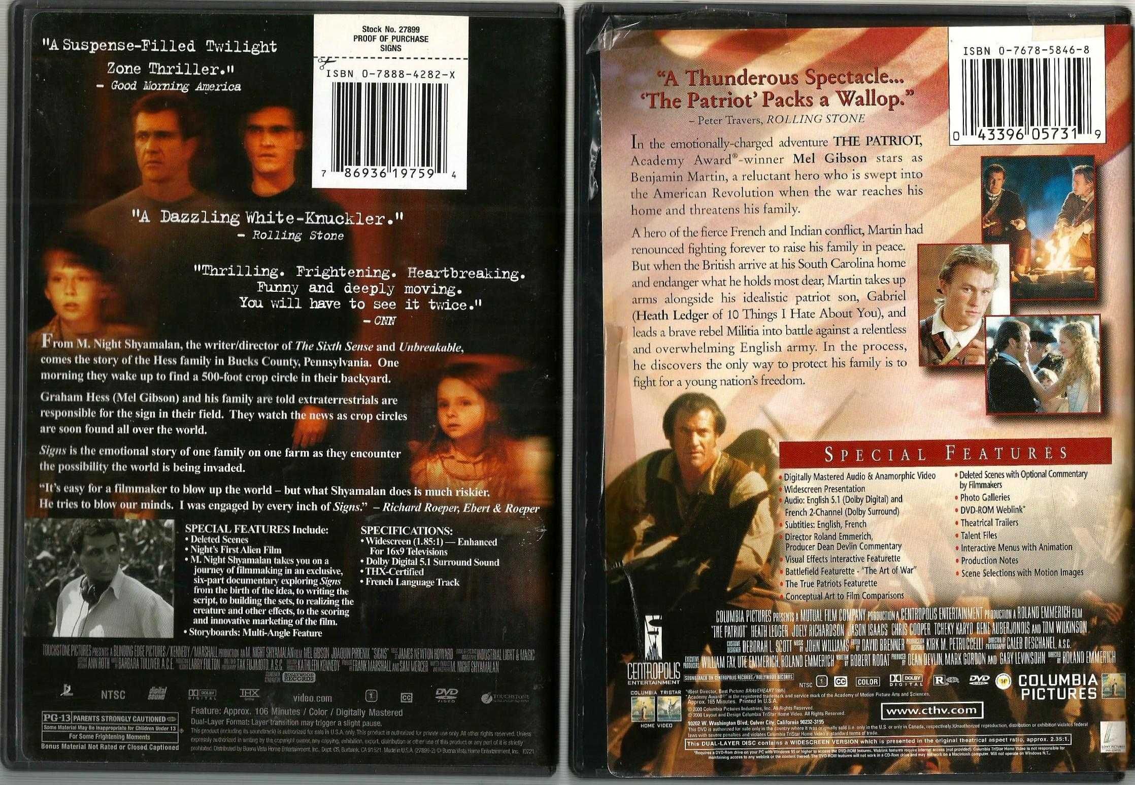 Mel Gibson – Braveheart – Patriot - Signs - 3 DVD.