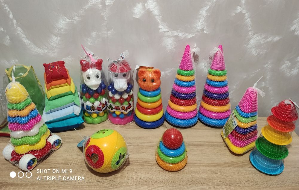 Детские Кубики Каталки Тележки Пирамидки Кегли Боулинг Шарики Мяч Юла