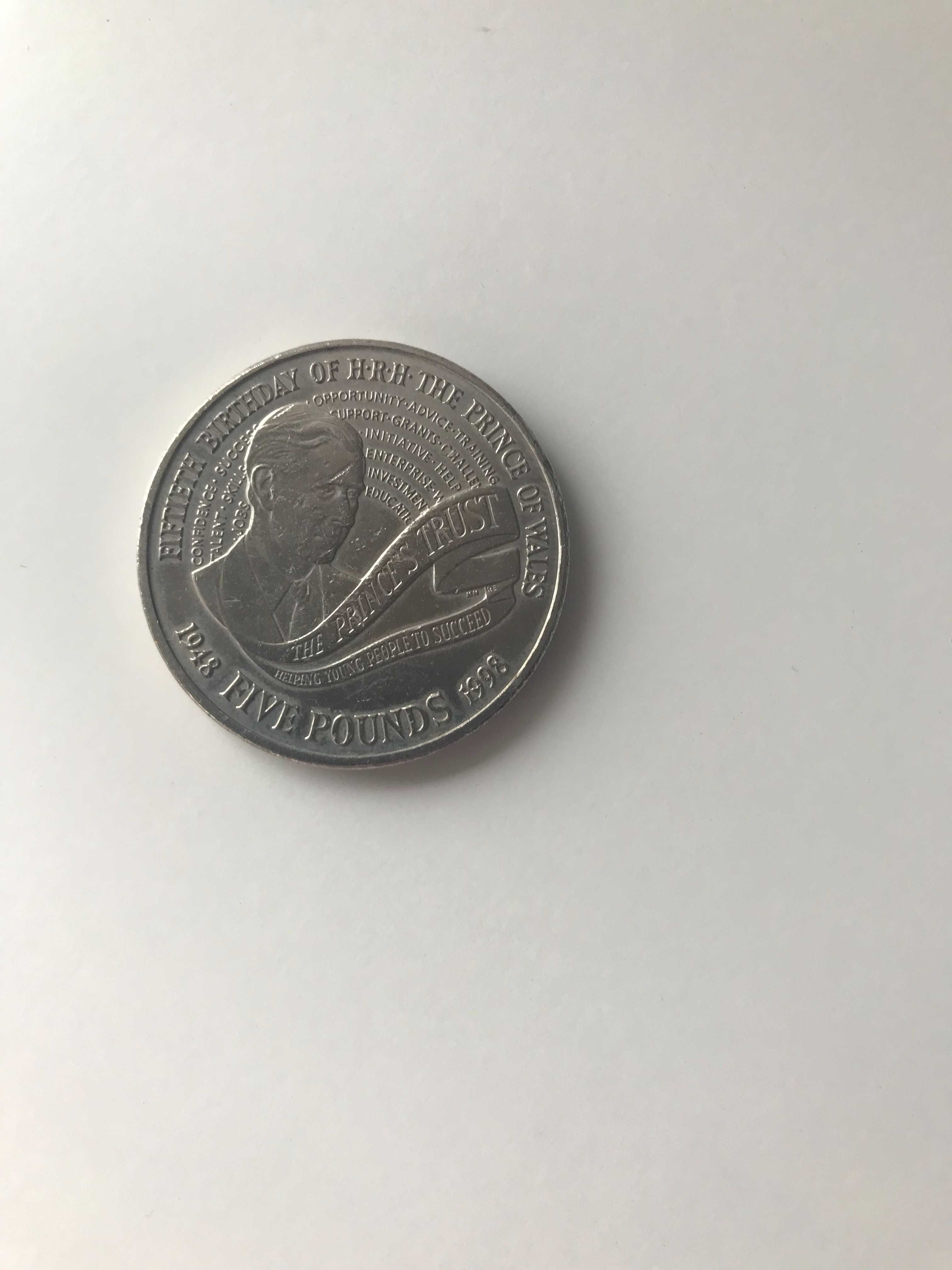Pięciofuntowa moneta na 50-te urodziny Księcia Walii 1948 - 1958