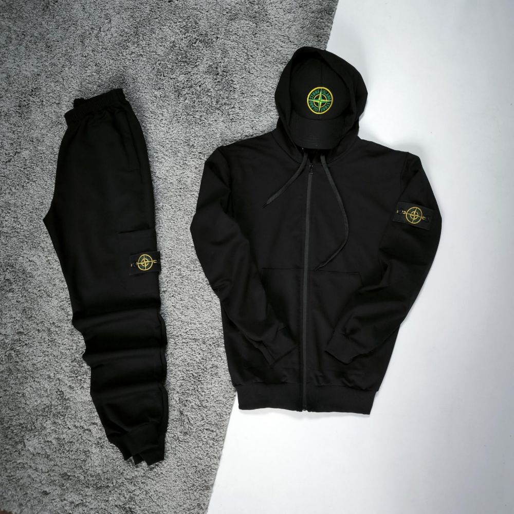 Чоловічий спортивний костюм Stone Island чорний з капюшоном