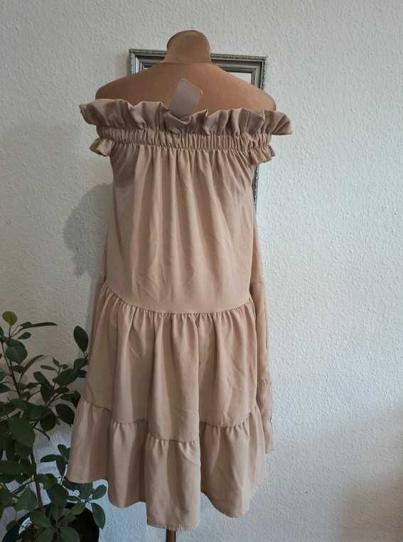 Nowa beżowa sukienka hiszpanka babydoll rozszerzana luźna boho 38 M