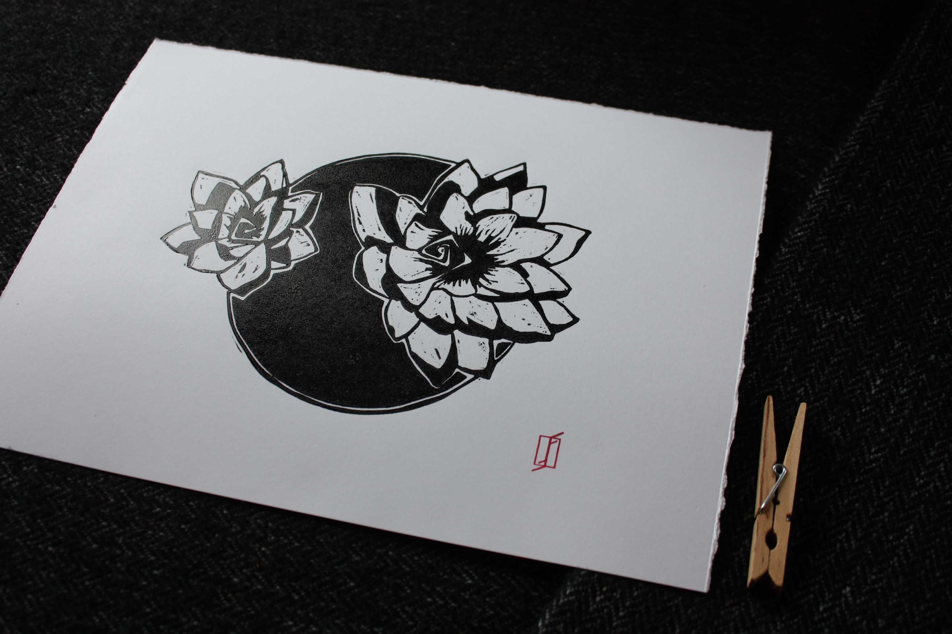 Linoryt, grafika artystyczna – Lotos
