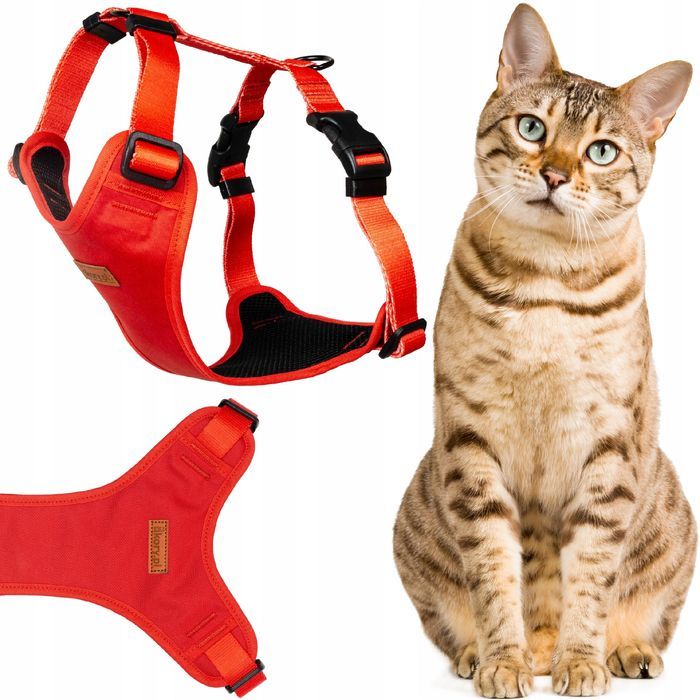 bezuciskowe szelki z regulacją dla kota czerwone bez wzoru gładkie