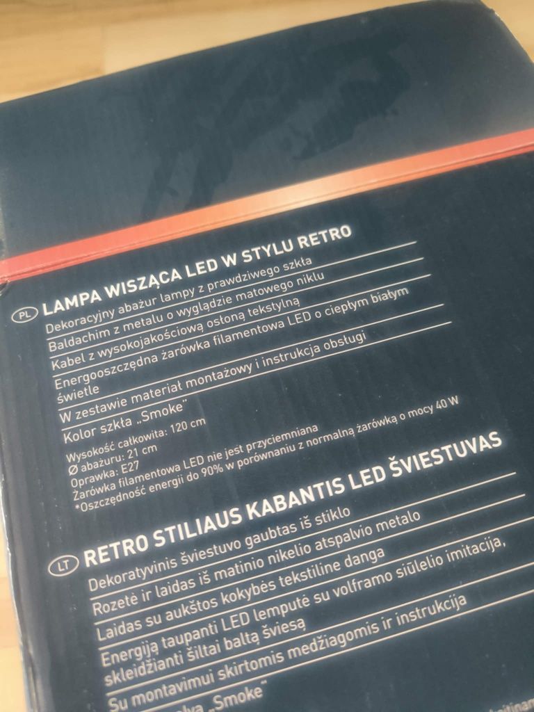 Lampa wisząca w stylu retro szkło przydymiane E27