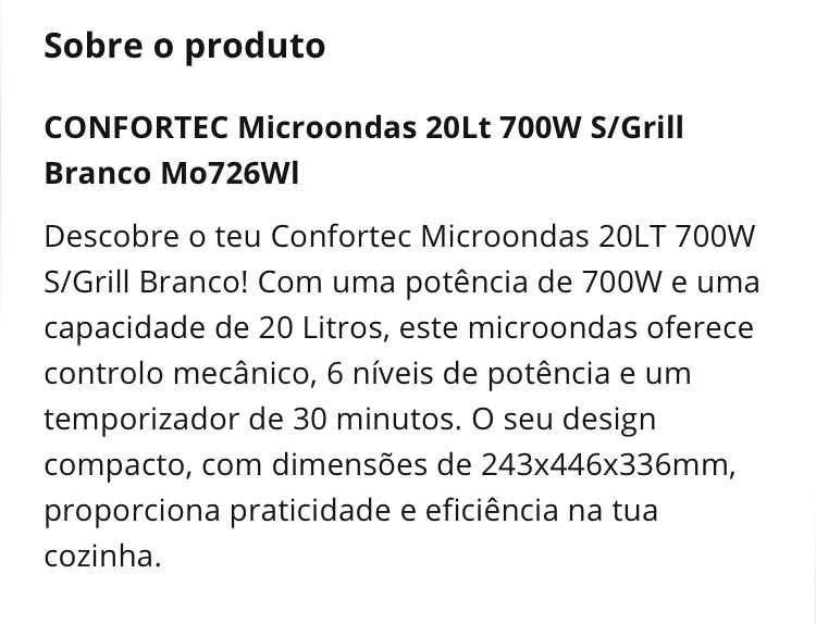 micro-ondas Confortec, como novo, pouco uso