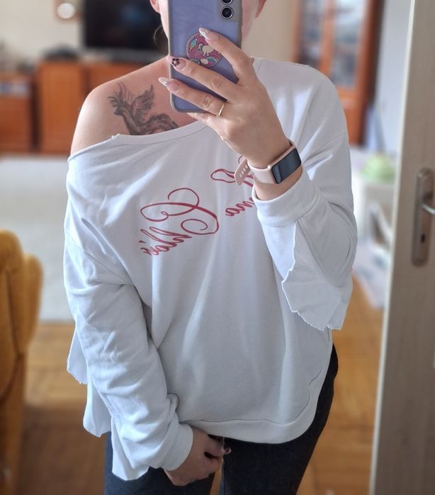 Bluza z bawełny bluza na jedno ramię efektowna bluza