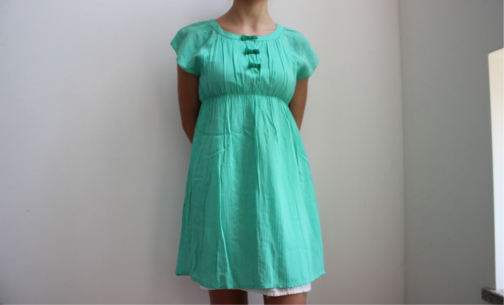 Vestido verde com lacinhos, Zara Kids, tamanho 13-14