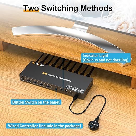 AOOCOO Przełącznik KVM HDMI 4K 60Hz z USB 3.0 i Pilotem Zdalnym