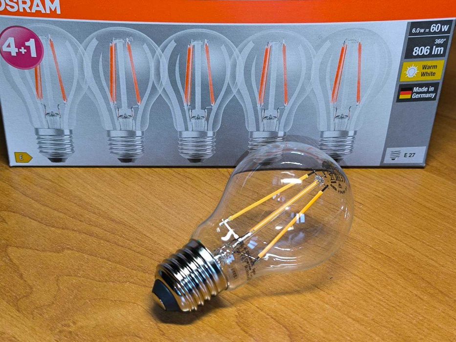 Лампа Osram LED Base Classic 6W, A60, E27, 2700K, Filament