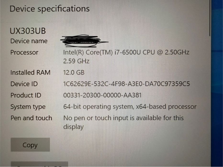 ASUS 13” 12GB I7 2.50 GHZ 256GB SSD